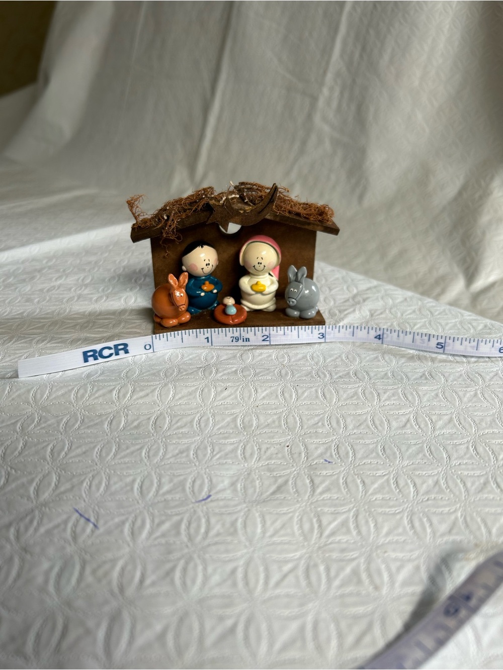 Mini Ceramic Nativity Set with Stable - Brown, Cream, Blue